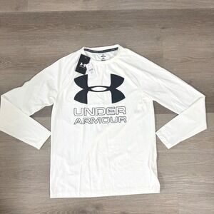 NWT Under Armour Long Sleeve Shirt Mens Small White HeatGear Logo 1396877